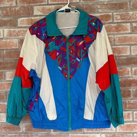 Vintage 80s Southern Classics Windbreaker Jacket Women’s Plus 18W Geometric - Picture 1 of 10